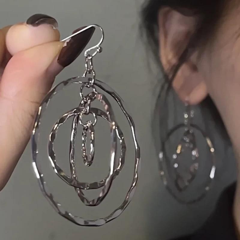 Fashion Exaggerated Sweet Cool Hot Girl Style Retro Earrings Female, Cold Wind Geometric Circle Multi-layer Hammer Earrings Earrings