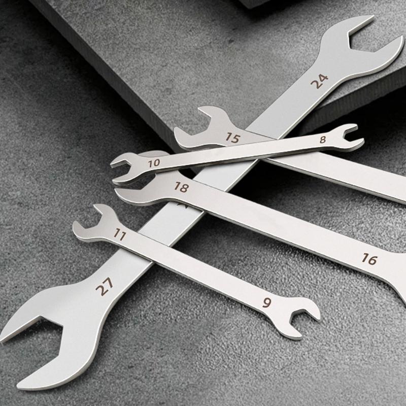Double Headed Slim Wrench Open End Spanner High Strength Carbon Steel Repair Tool for Tight Space and Various Nut Size