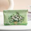 Oil-painting Fabric Auto-open Mini Makeup Pouch, Fits Cables, Charger, Lipstick & Earbuds, Artistic & Portable.