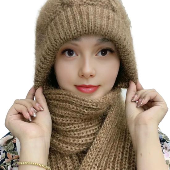 

Інтегрована шапка-шарф, однотонний дизайн, еластична, зручна, теплова, зимовий головний убір, аксесуари для холодної погоди хакі