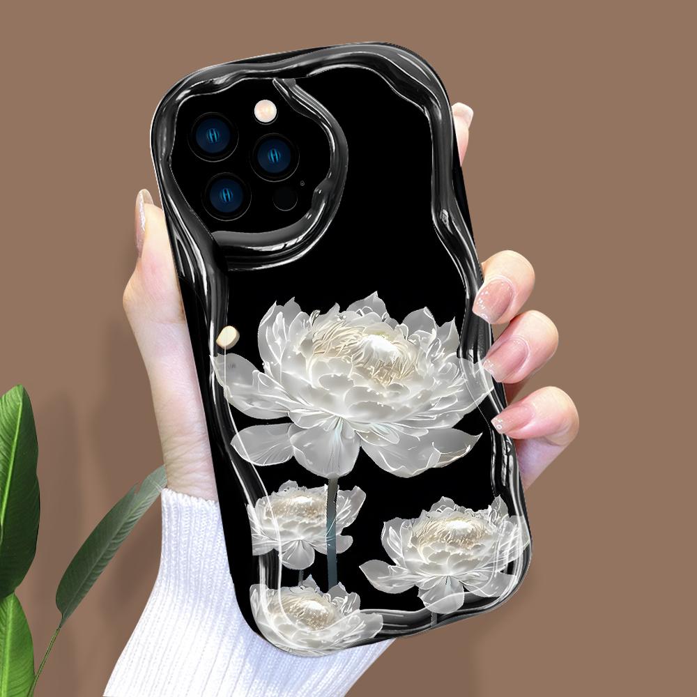 Kreslený vzor krémová textura pouzdro vlnitý okraj měkký silikonový kryt pouzdro na telefon pro iPhone Samsung Huawei Honor Xiaomi Redmi Infinix Tecno