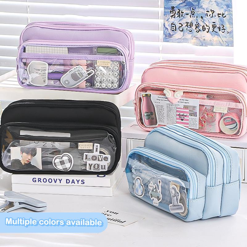Schickes einfarbiges Federmäppchen Koreanische Schlichtheit Transparente Stifttasche Große Kapazität Schreibwaren-Organizer-Tasche Schulbedarf 1 Stück