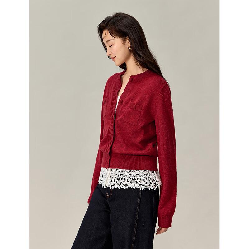 INMAN Women's Soft Round Neck Knitted Cardigan
