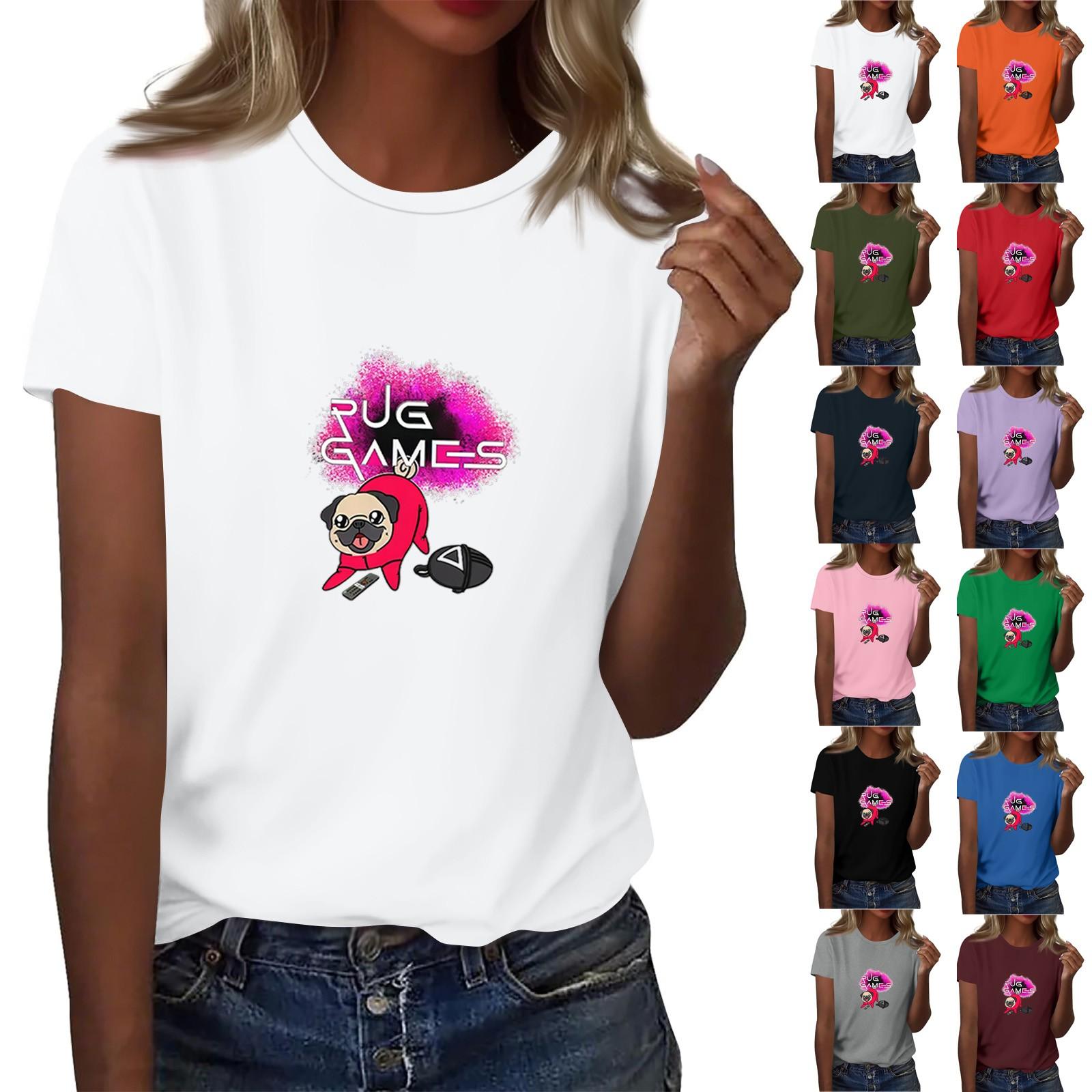 

Women s Round Neck Printed Short-sleeved T-shirt Top S білий