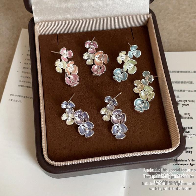 Trendy Color Block Drip Oil Flower Earrings for Women - Versatile, Light Luxury, Fashionable, Commuting Ear Ornaments