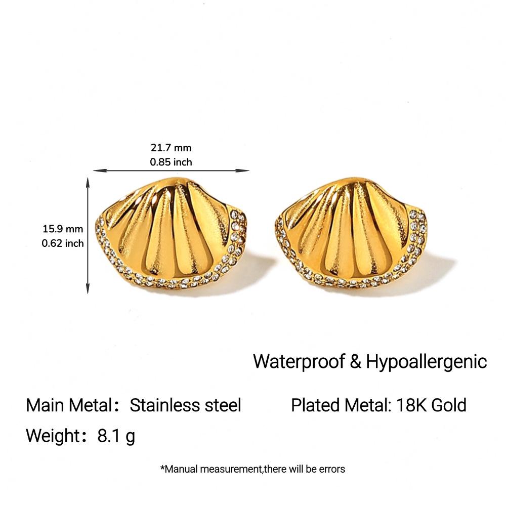 Yingtai Retro Geometric 18k Gold-Plated Stainless Steel Conch-Shaped Earrings