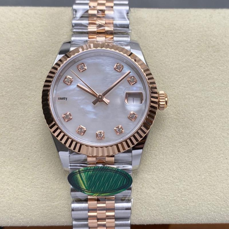 Lao Jia Ri Zhi Dvoubarevné pánské automatické hodinky 31 mm, perleť, nerezová ocel, s diamanty, funkce kalendáře