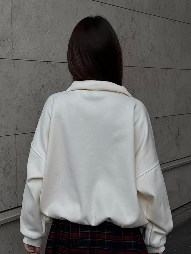 Solid Color Outer Wear Half Zipper Stand Collar Fashionable Trend Lapel Sweatshirt Loose Top