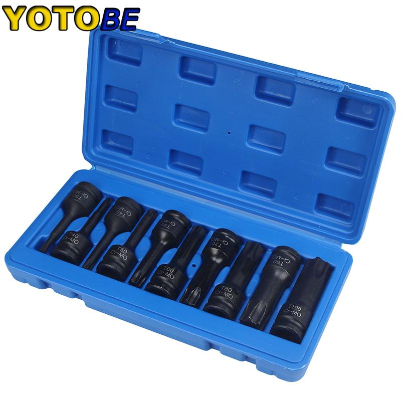 10Pcs 1/2 Inch Drive Impact Torx Star Bit Socket Sets T30-T100 Socket Bits Set T30 T40 T45 T50 T55 T60 T70 T80 T90 T100