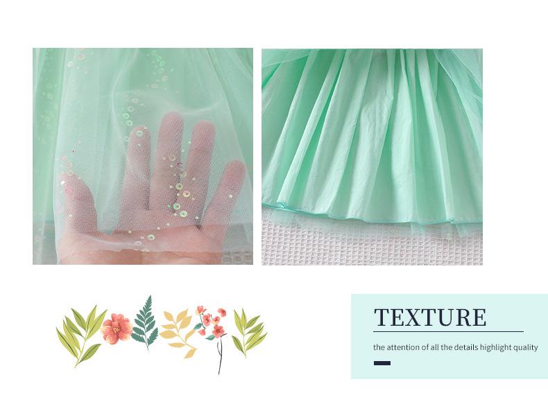 Mädchen Pailletten-Mesh Spaghetti-Träger Kleid - Sommer Meerjungfrau Prinzessin Kostüm