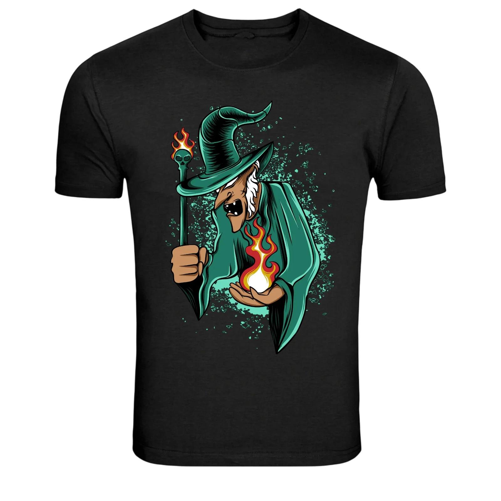 Dark Wizard With Fire Magic Graphic T-Shirt L