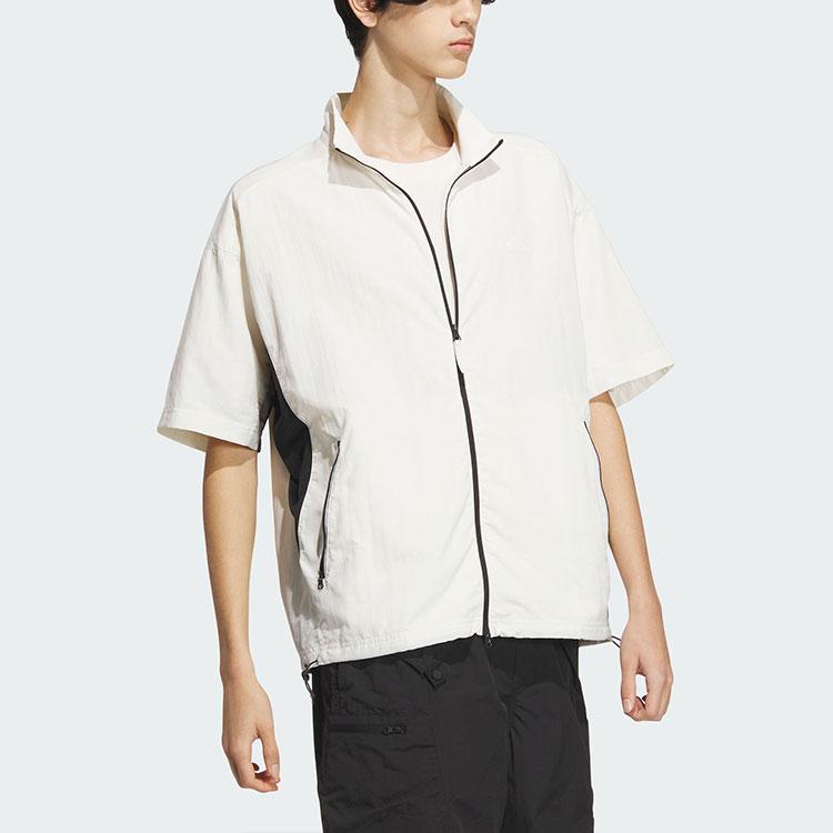 Adidas Future Style Woven Shirt Logo Color Blocked Casual Loose Short Sleeve Shirt Men Shirts Pink White JI9889