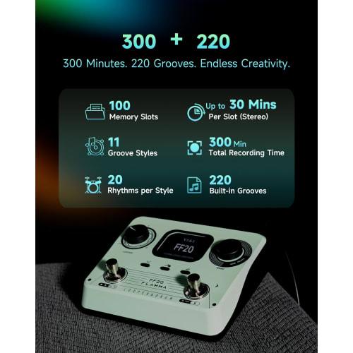 FLAMMA FF20 Looper Pedal Drum Machine with Screen, 300 Minutes of Recording Time, 220 Drum Grooves, 100 Loop Slots, Time Stretching, Auto Record, USB