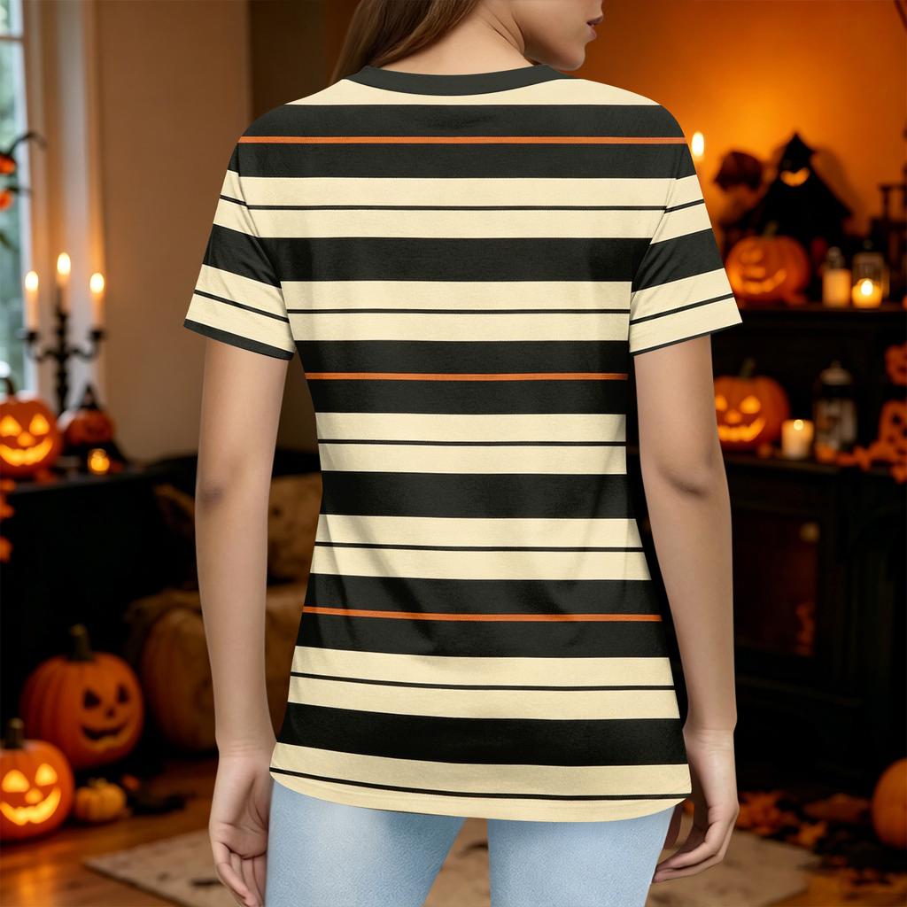Women's Casual Short Sleeve T-Shirt with Halloween Print