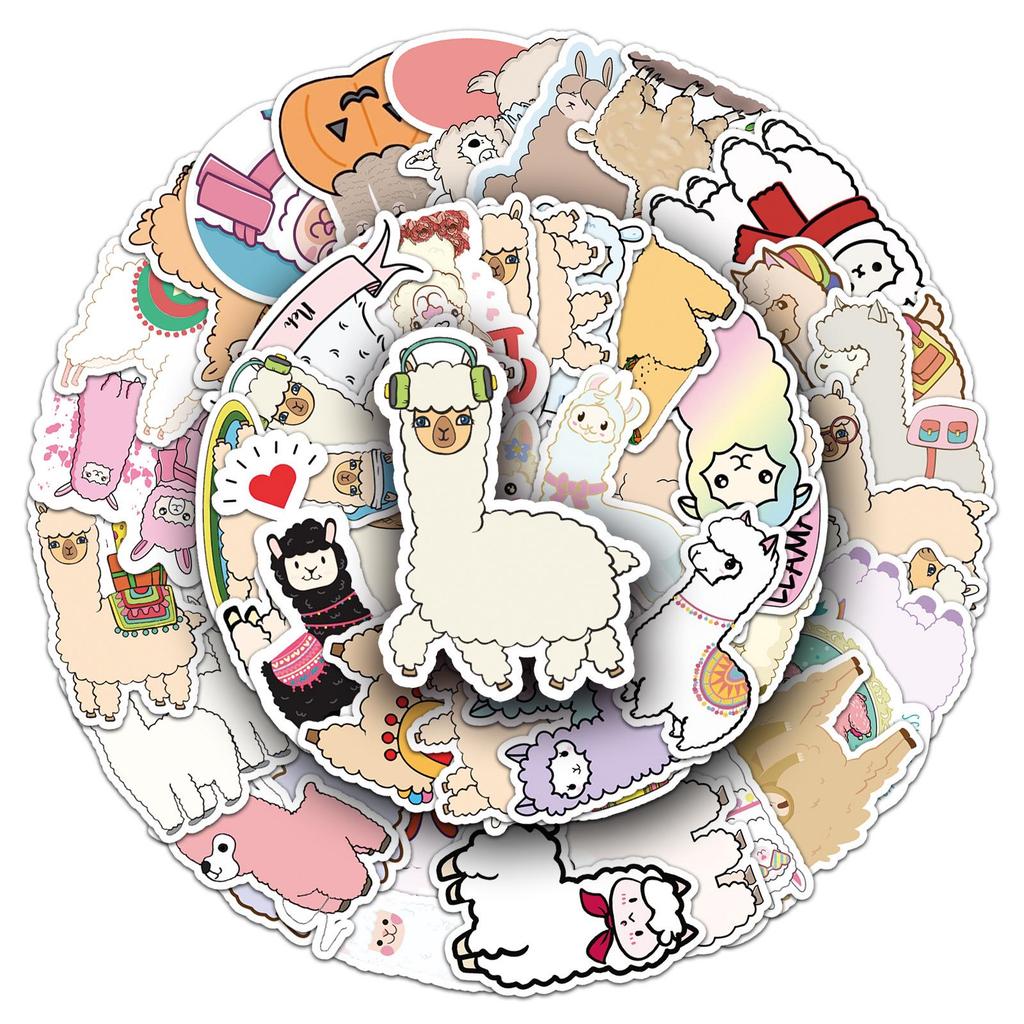 50PCS Personalized Cartoon Alpaca Fashion Stickers for Scooters, Motorbikes, and Suitcases