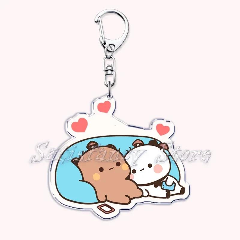Cute Bubu Dudu Love Keychains Couple Bear Panda Acrylic Keyring for Accessories Bag Pendant Key Chain Jewelry Fans Lovers Gifts