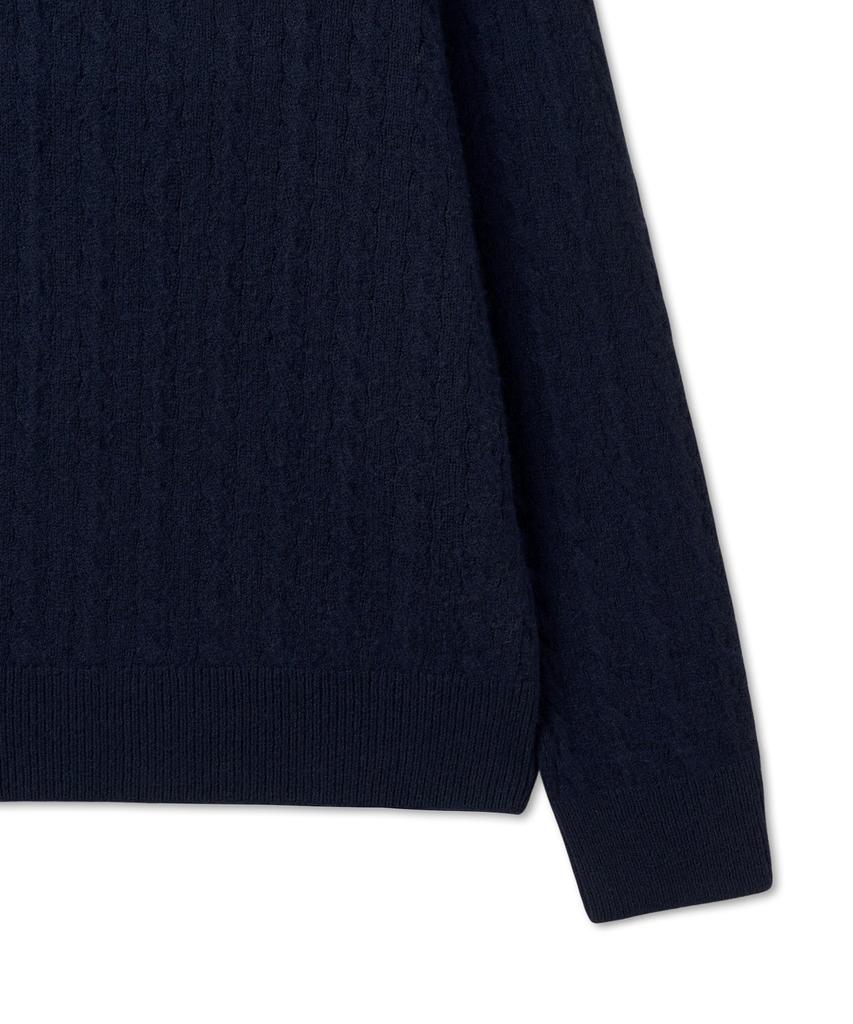 POLO RALPH LAUREN Cable Knit Wool Cotton Zipper Sweater - Blue