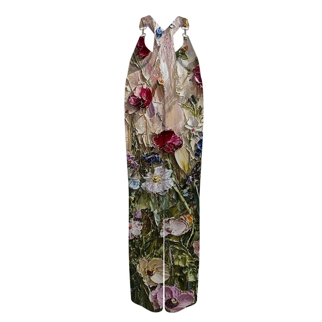 Damen Lockerer Lässiger Einteiler Sommer Jumpsuit mit Blumenmuster