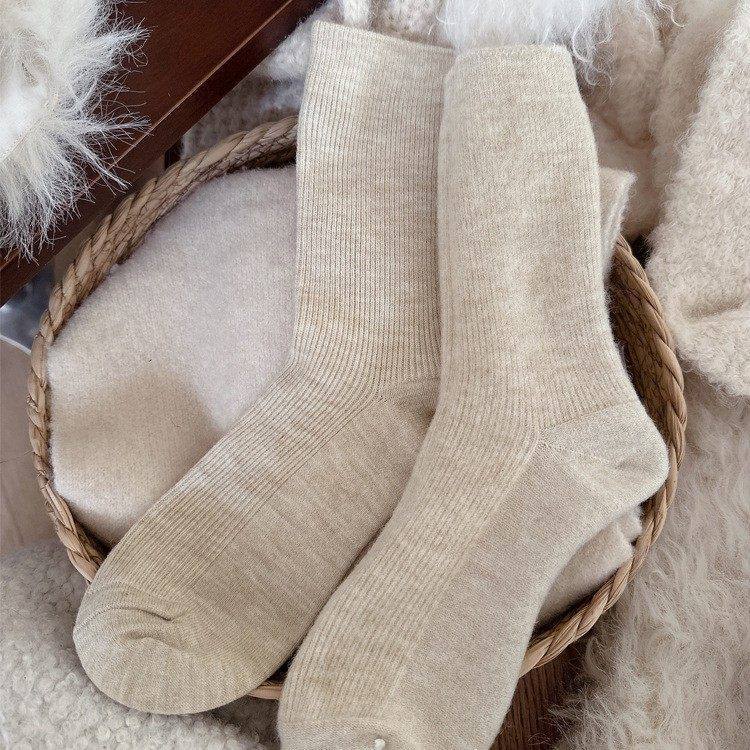 Socks Women'S Autumn And Winter Stacking Socks Piled And Thickened Warm Medium Tube Calf Socks Solid Color Basic New Year'S Boneless Cotton Socks