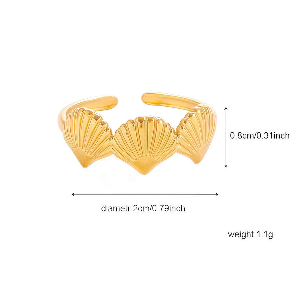 Elegant 18K Gold-Plated Geometric Stainless Steel Ring with Natural Stone, Adjustable for Women