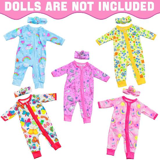 ZITA ELEMENT 5 Sets 14-18 Inch Baby Doll Clothes Outfits Casual Wear for 17 Inch Baby Doll Clothes 10 Pcs Doll Clothes and Accessories for 15 Inch