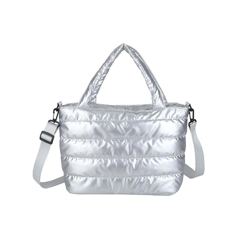 

Casual cotton bag winter new embroidery thread space cotton shoulder handbag fashion casual glossy messenger bag срібний