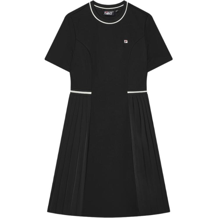 Fila Color Block Ruffled Short Sleeve Dress Women Dresses Black F11W428313F-BK