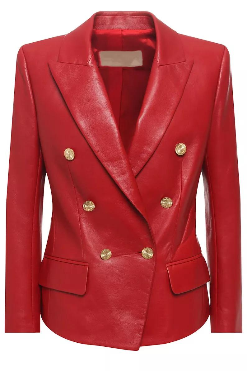 Натуральная кожа ягненка, дизайнерский стильный новый красный женский блейзер, деловой L красный