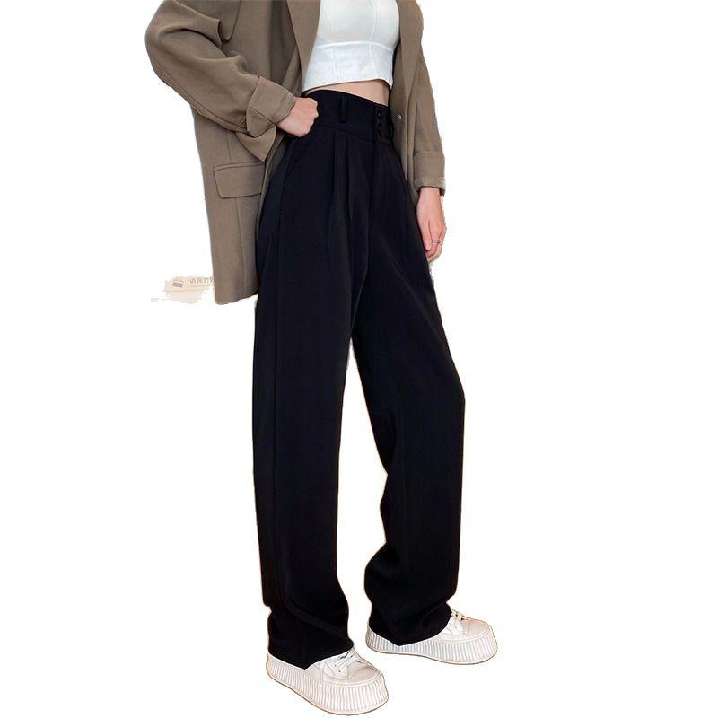 Versatile Gray High-Waist Loose Wide-Leg Suit Pants