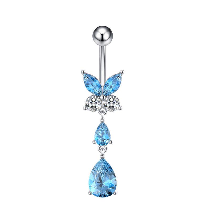 Rosa Schmetterling Zirkonia Bauchnabelring - Stilvoller Europäischer und Amerikanischer Piercing Schmuck