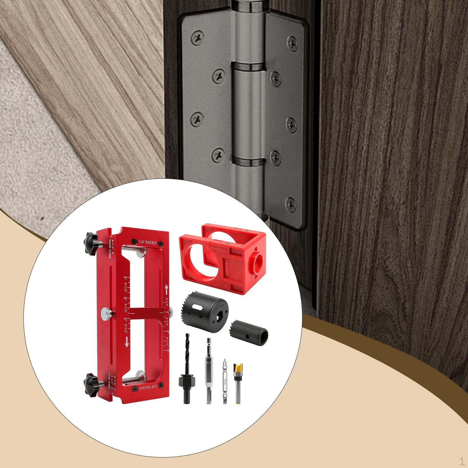 

Door Hinge Jig Lock Installation Kit Adjustable for Knob and Mounting Doors Hole Drill