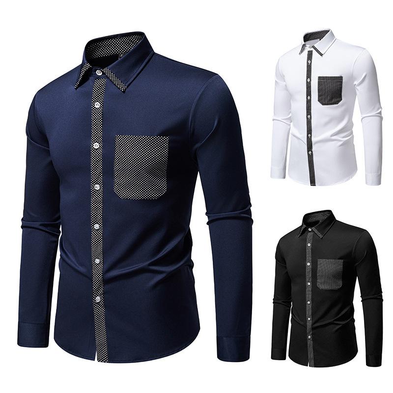 Autumn Men'S Color Matching Long-Sleeved Shirt Men'S European Size Casual Loose Long-Sleeved Shirt Jacket