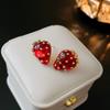 French Retro Small Fragrance Red Strawberry High-end Feeling Niche Light Luxury Silver Needle Earrings for Women.