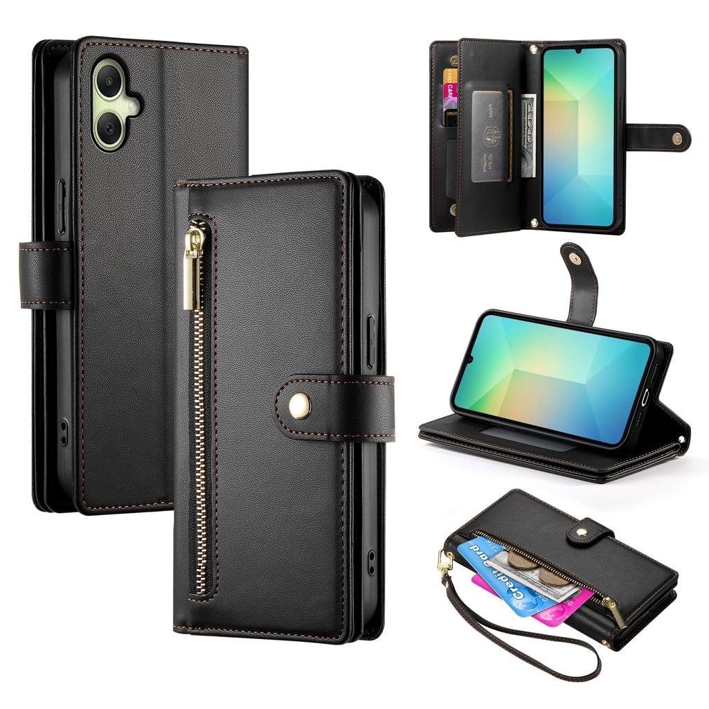 For Samsung Galaxy A07 4G Case Zipper Pocket Wallet Leather Phone Cover with Straps