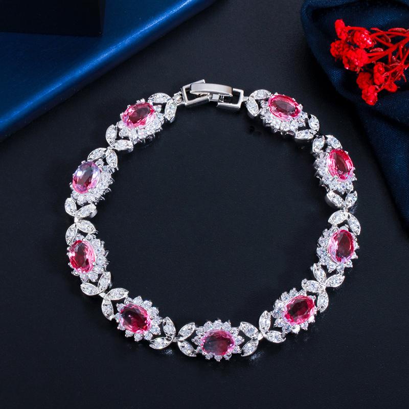 

Женский теннисный браслет WWJ Rainbow Mystical с кубическим цирконием и листьями розовый