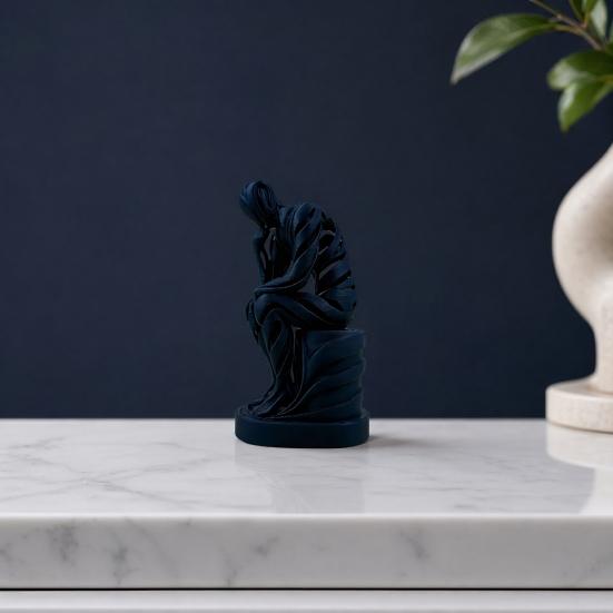 Abstract Thinker Ornament 3D Printed Matte White Sculpture Living Room Sculpture for Desktop