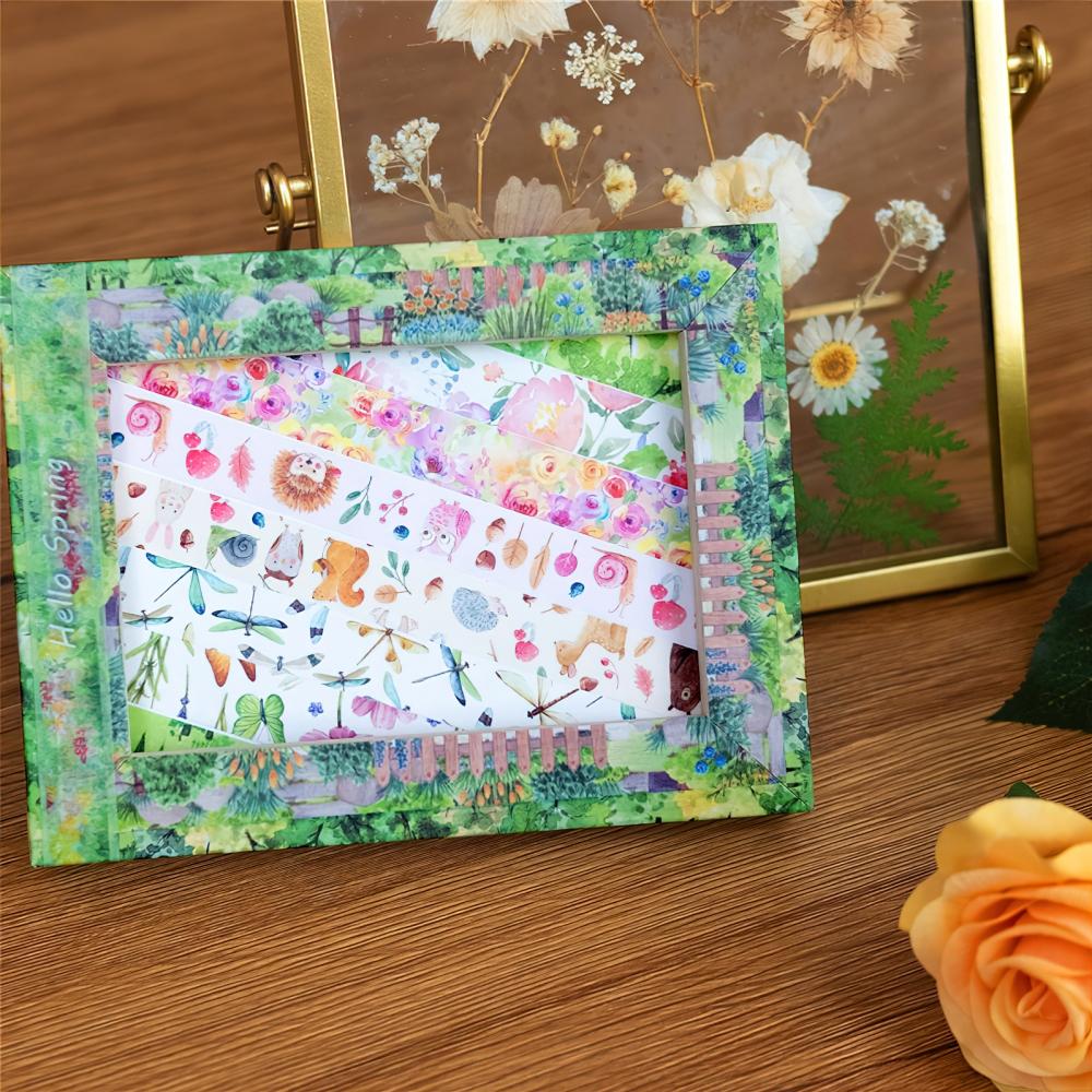 10 stk Spring Washi-tapesett 15mm*5m Grønn sesongen Papir selvklebende maskeringstape Dekorasjonsklistremerker