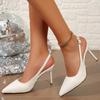 Elegant Stiletto Heels - Women's Solid Color Point Toe Dress Pumps - Stylish Buckle Strap Slingback