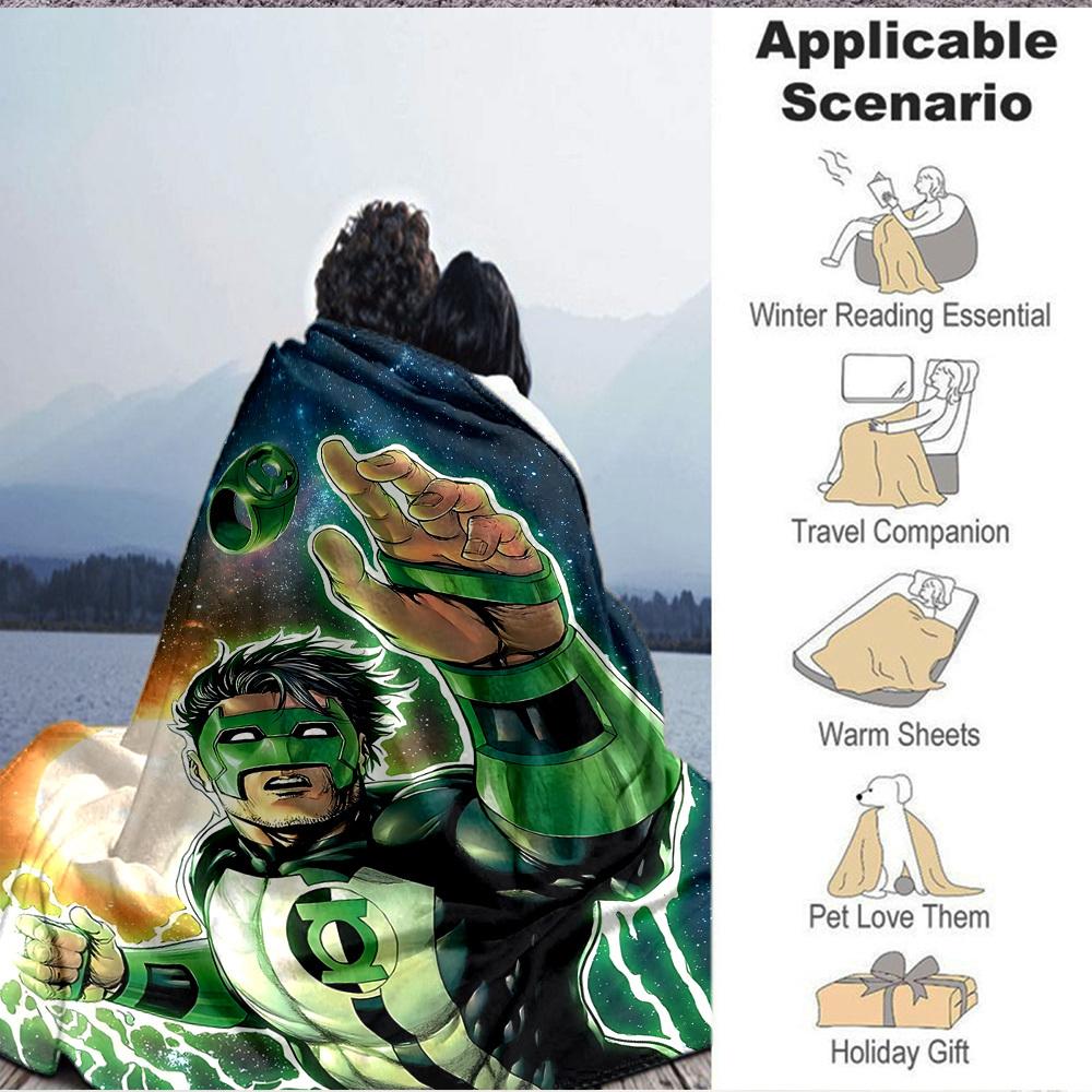 1pc Green Lantern Ring Blanket Lightweight Flannel Throw For Sofa, Bed, Travel, Camping, Livingroom, Office, Couch, Chair, And Bed