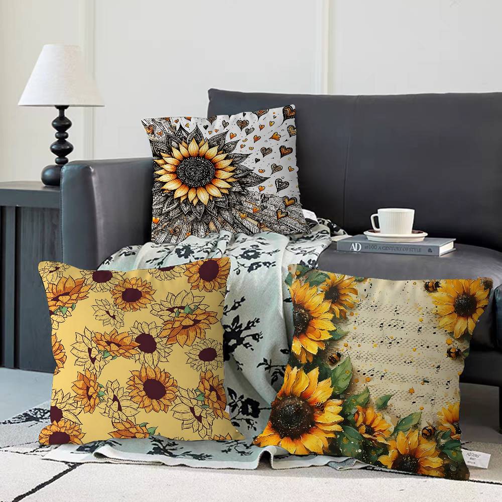 Art Sunflower Pillow Anime Pillow Sofa Bed Head Pillow Cover Cushion Cover 45x45 Cm Fashion