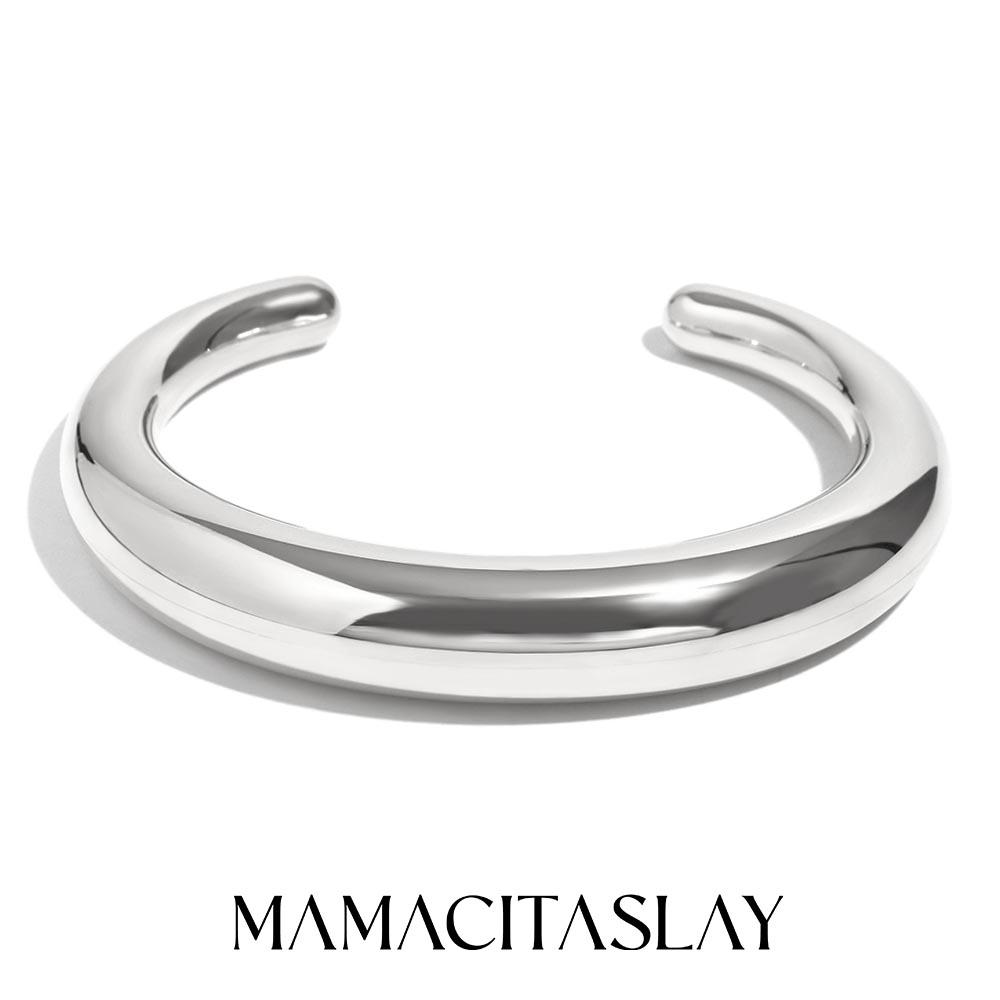 MamacitaSlay Classic 18K Gold Plated Stainless Steel Wide Edge Open Bracelet For Women's Retro Waterproof Wrist Jewelry Gift
