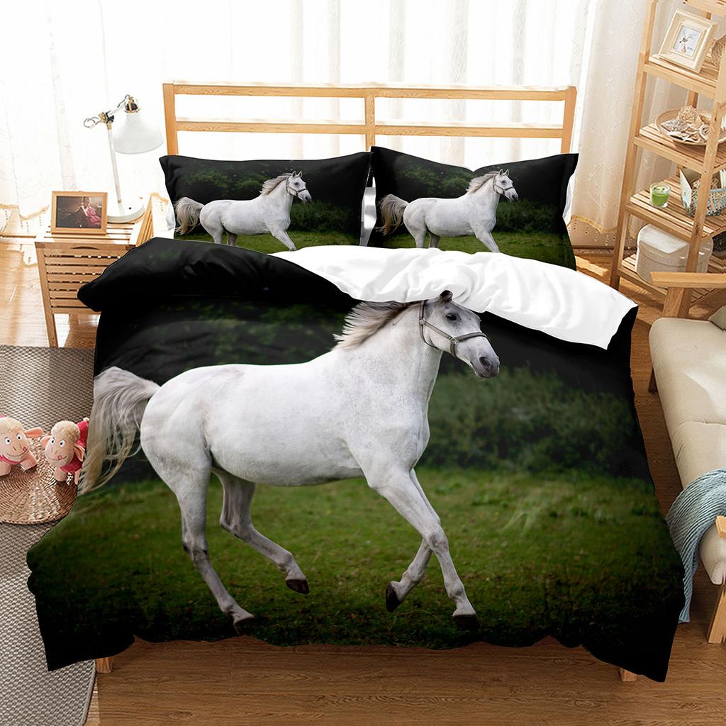 Horse Duvet Cover Set King Full Size Wild Animals Pattern Polyester Comforter Cover For Kids Teens Adult Bedding Set Quilt Cover