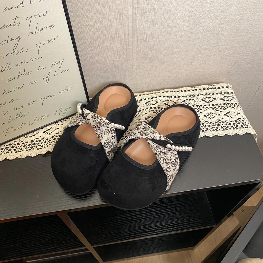 Flat single shoes women's 2025 new spring and autumn versatile fashion round head shallow mouth Mary Jane shoes half drag