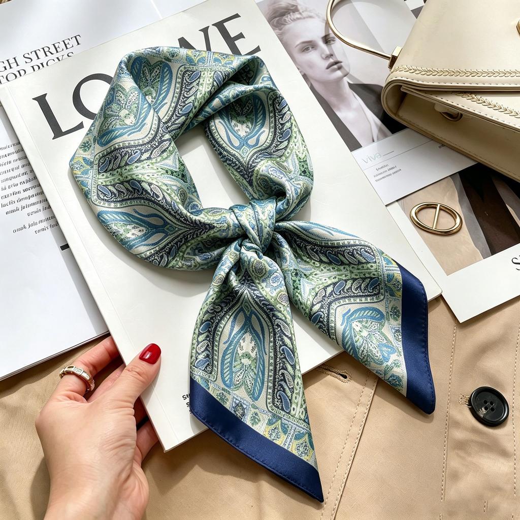 New silk satin 71 * 71 versatile foreign style simulation silk high-end temperament silk scarf middle-aged and elderly decorative scarf neck protectio