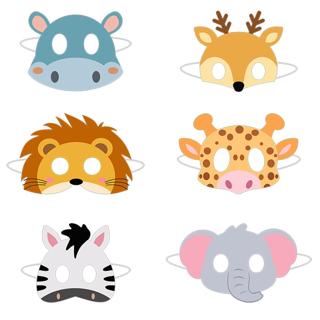 6Pcs Children'S Birthday Party Paper Mask, Cartoon Animal Mask Party Hat Glasses Set