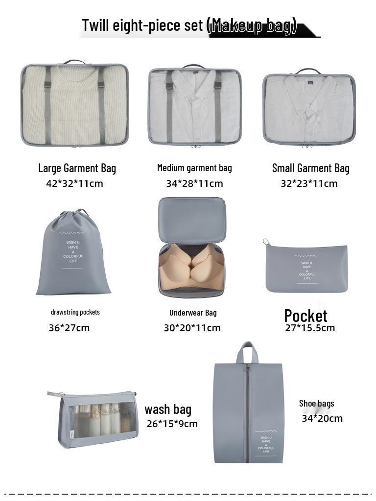 Eight-Piece Waterproof Travel Storage Bag Set for Business Trips - Large Capacity