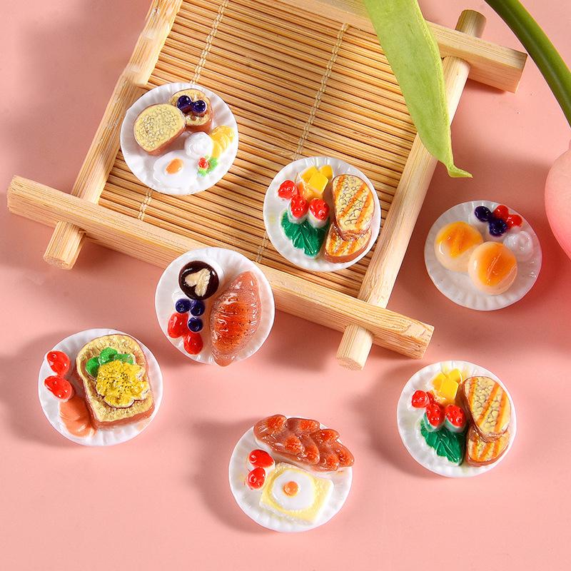 6Pcs/Set Doll House Scene Ornaments Diy Miniature Landscape Fairy Garden Decors Accessories Dollhouse Mini Dim Sum Platter