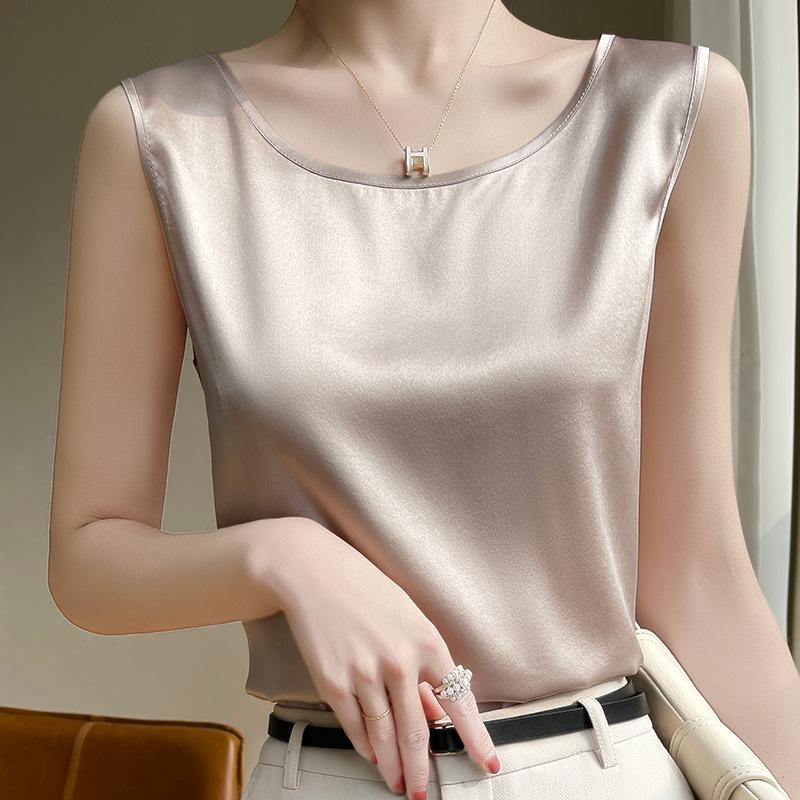 

Женская шелковая майка без рукавов большого размера – Свободный атласный топ с круглым вырезом XL