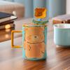 Cartoon Animal Ceramic Cup Cute Cute High Value Water Cup Girl Student Couple Mug with Lid and Spoon