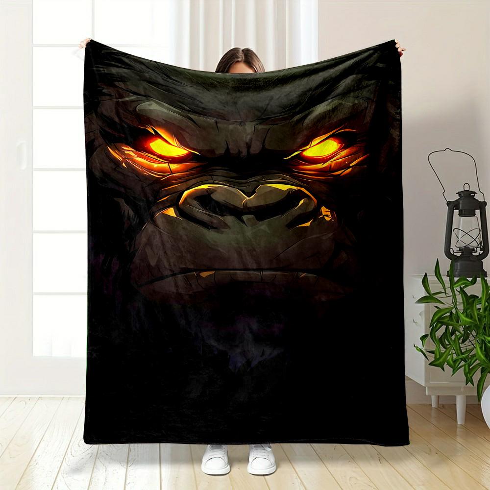 Fierce Glowing-Eyed Gorilla Face Design Patterned flannel blanket perfect for the bedroom living room, sofa, or a little nap